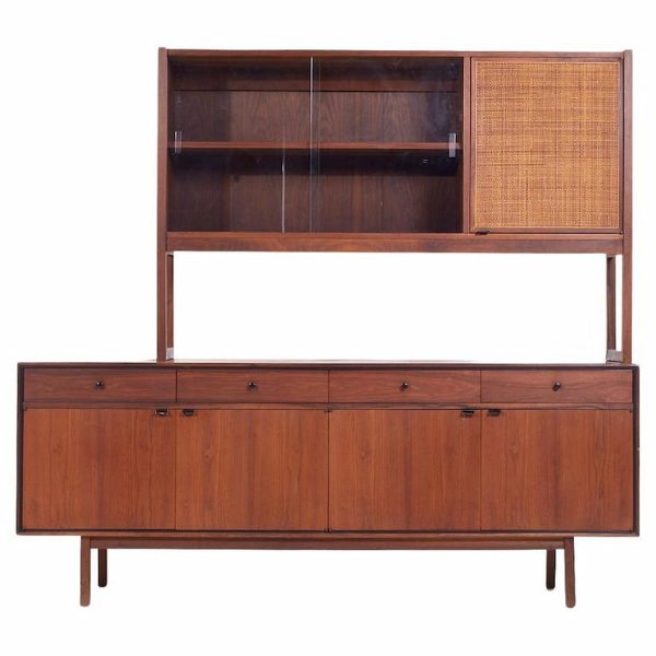 jack cartwright for founders mid century cane and walnut credenza hutch