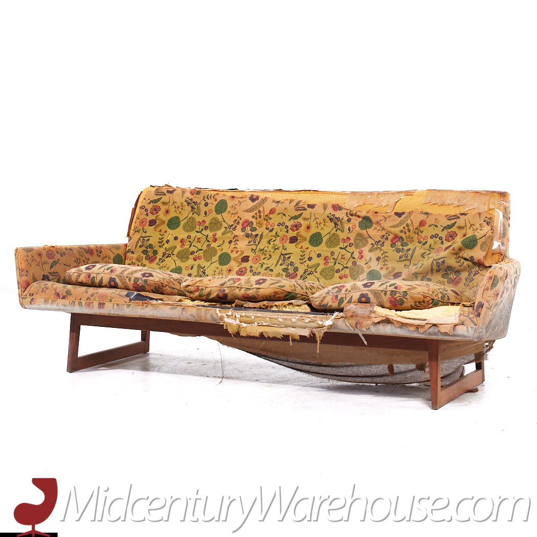 Jens Risom Mid Century Walnut Sled Leg Sofa