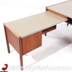 Jens Risom Mid Century Walnut and Leather Top Corner Desk