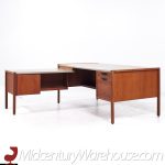 Jens Risom Mid Century Walnut and Leather Top Corner Desk