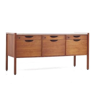 jens risom mid century walnut and leather top credenza