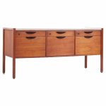 Jens Risom Mid Century Walnut and Leather Top Credenza