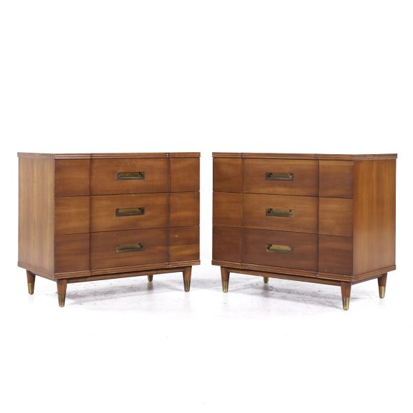 john widdicomb mid century walnut and brass chest of drawers - pair