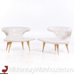 Karpen of California Mid Century White Leather Horn Lounge Chairs - Pair