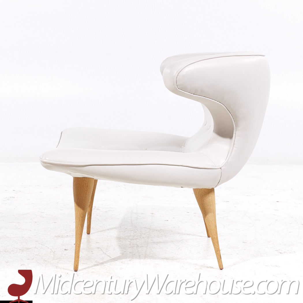 Karpen of California Mid Century White Leather Horn Lounge Chairs - Pair