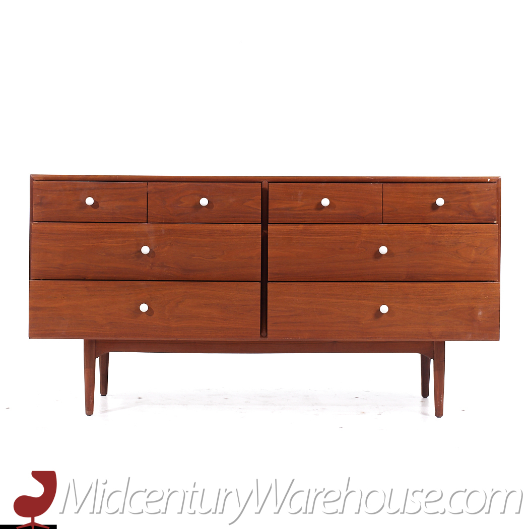 Kipp Stewart for Drexel Declaration Mid Century Walnut 8 Drawer Lowboy Dresser