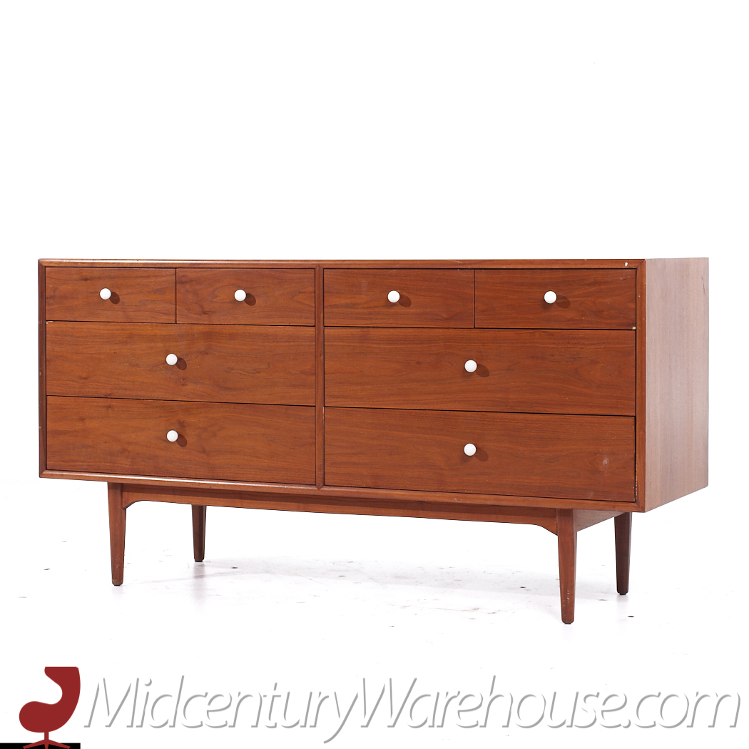 Kipp Stewart for Drexel Declaration Mid Century Walnut 8 Drawer Lowboy Dresser