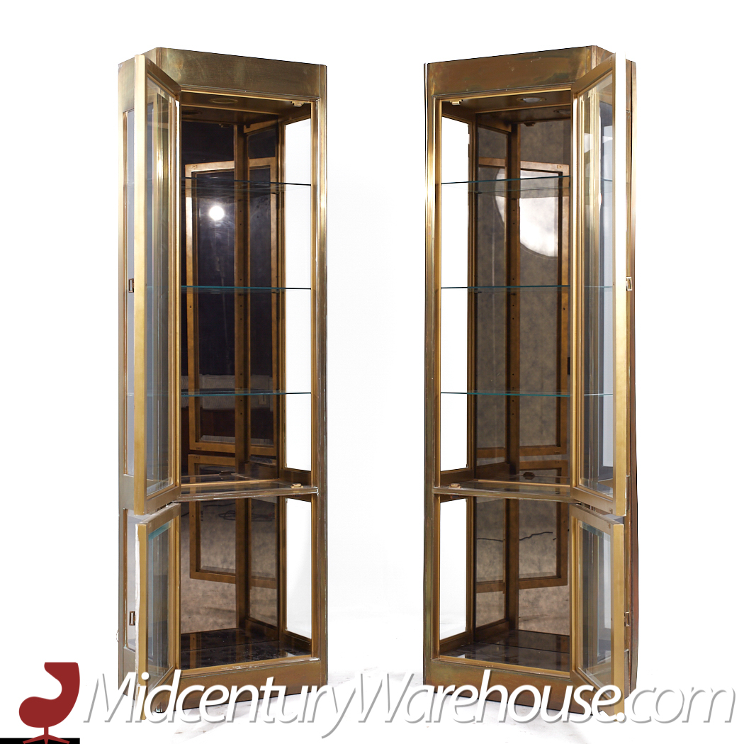 Mastercraft Mid Century Brass Vitrine Display Cabinets - Pair