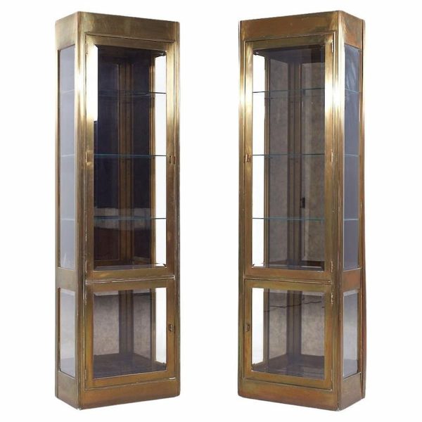 mastercraft mid century brass vitrine display cabinets - pair