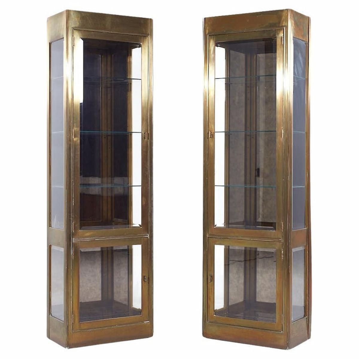 Mastercraft Mid Century Brass Vitrine Display Cabinets - Pair