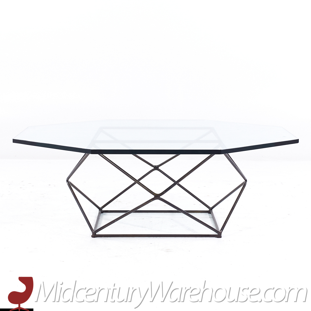 Milo Baughman for Directional Mid Century Geometric Bronze and Glass Coffee Table