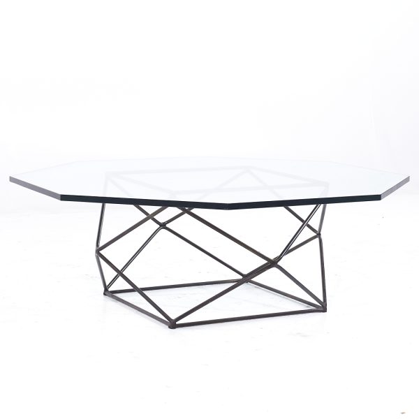 milo baughman for directional mid century geometric bronze and glass coffee table