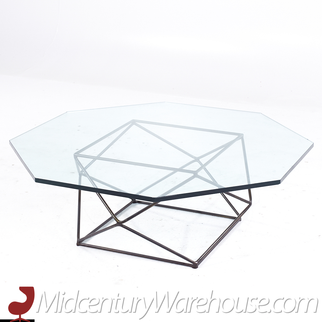 Milo Baughman for Directional Mid Century Geometric Bronze and Glass Coffee Table