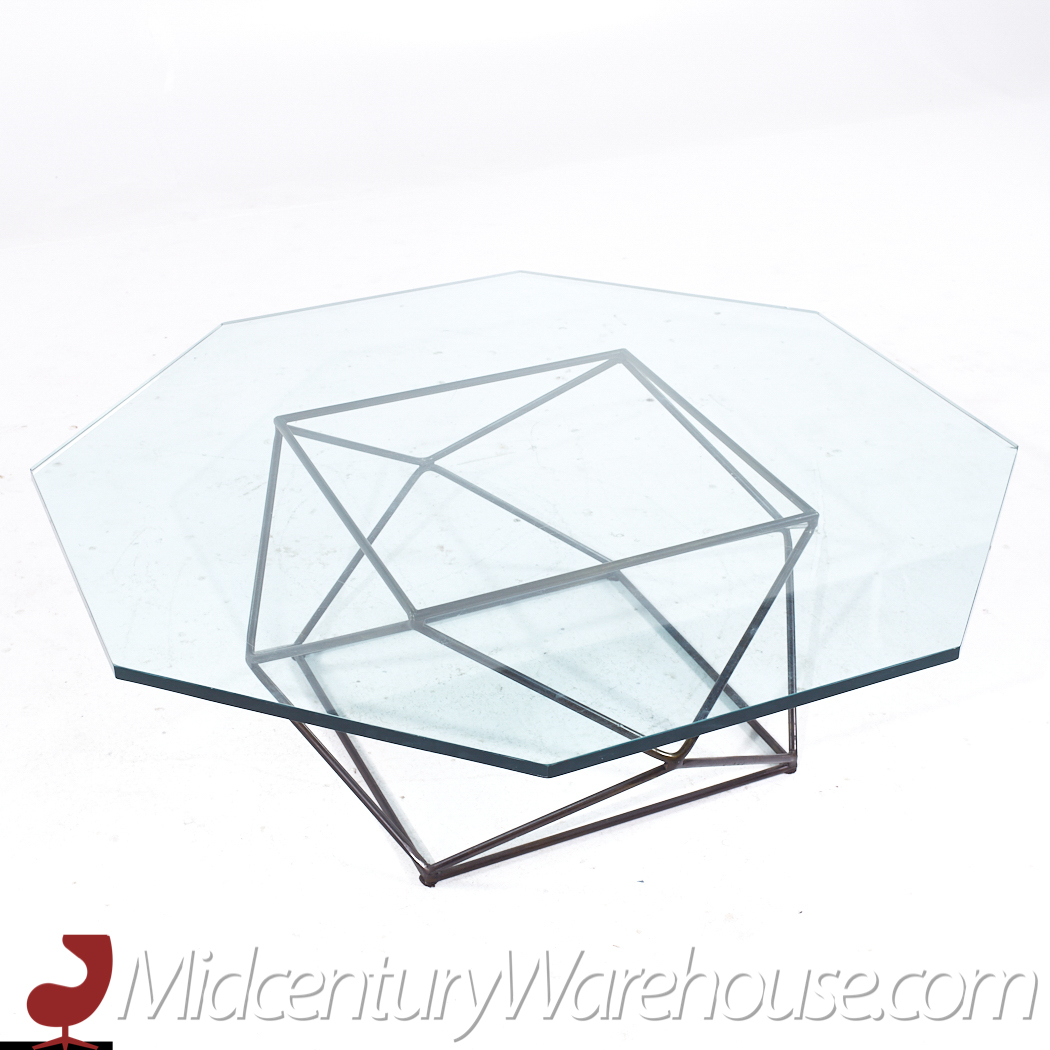 Milo Baughman for Directional Mid Century Geometric Bronze and Glass Coffee Table