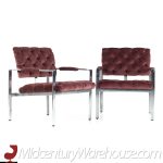 Milo Baughman for Thayer Coggin Chrome Tufted Arm Chairs - Pair