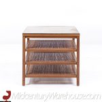 Paul Mccobb for Calvin Mid Century Leather, Brass and Bleached Mahogany Magazine Side Table