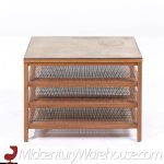 Paul Mccobb for Calvin Mid Century Leather, Brass and Bleached Mahogany Magazine Side Table