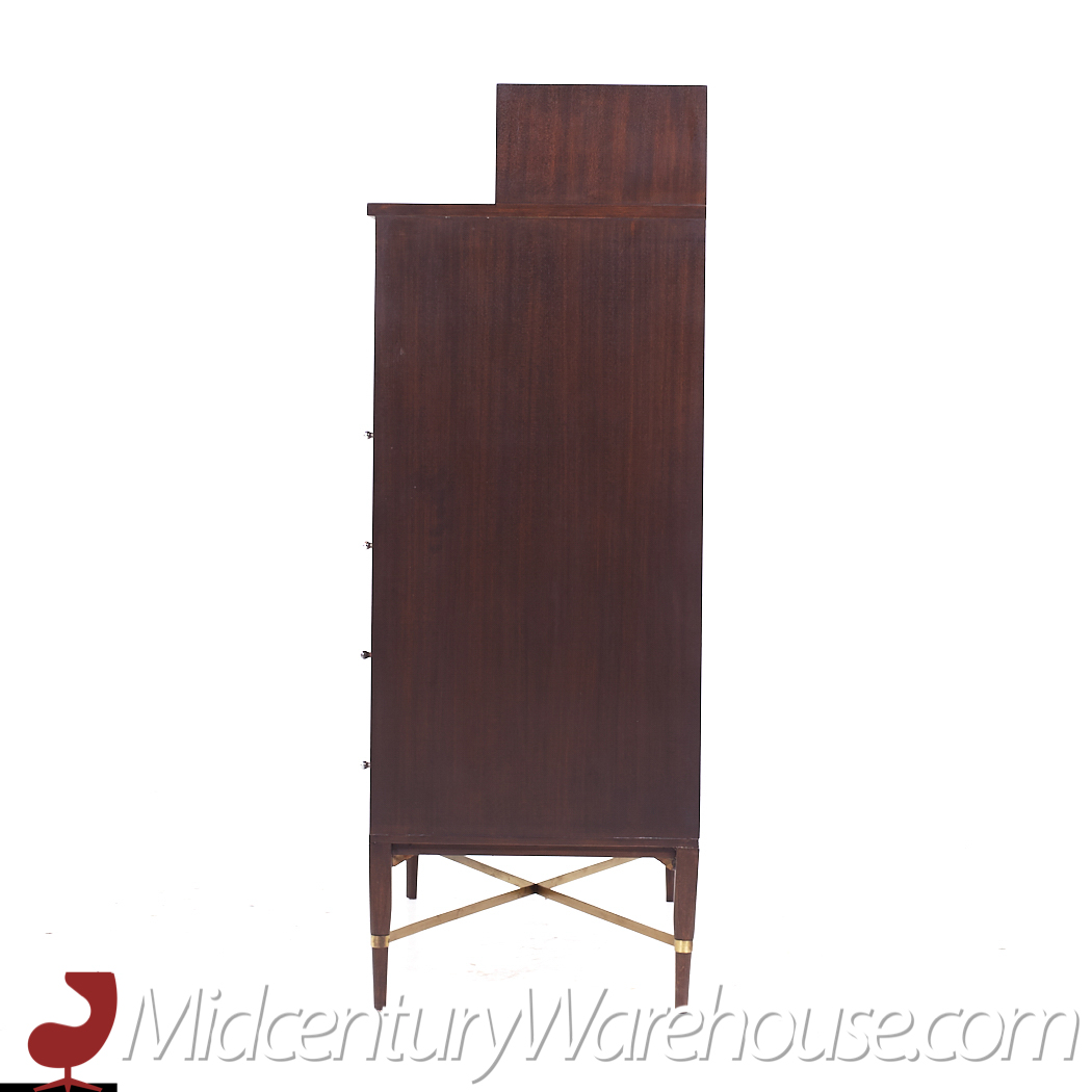 Paul Mccobb for Calvin Mid Century Mahogany and Brass Highboy Dresser