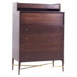 Paul Mccobb for Calvin Mid Century Mahogany and Brass Highboy Dresser