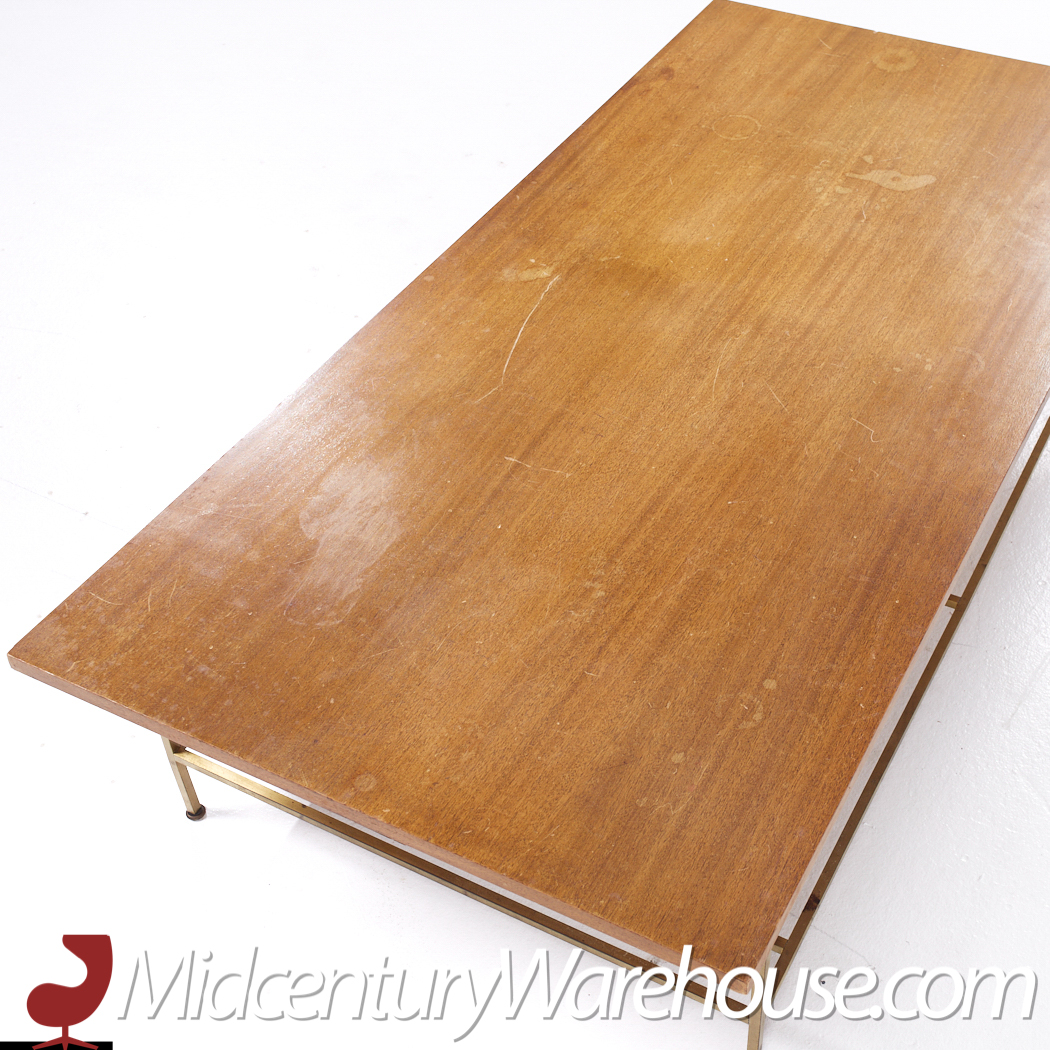 Paul Mccobb for Calvin Mid Century Bleached Mahogany and Brass Coffee Table