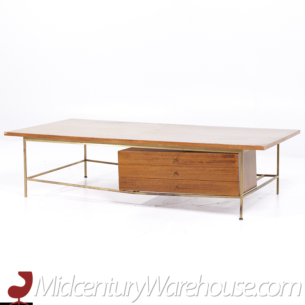 Paul Mccobb for Calvin Mid Century Bleached Mahogany and Brass Coffee Table
