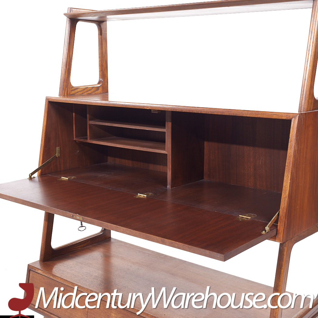 Saginaw Furniture Mid Century Walnut Bookcase Secretary Desk