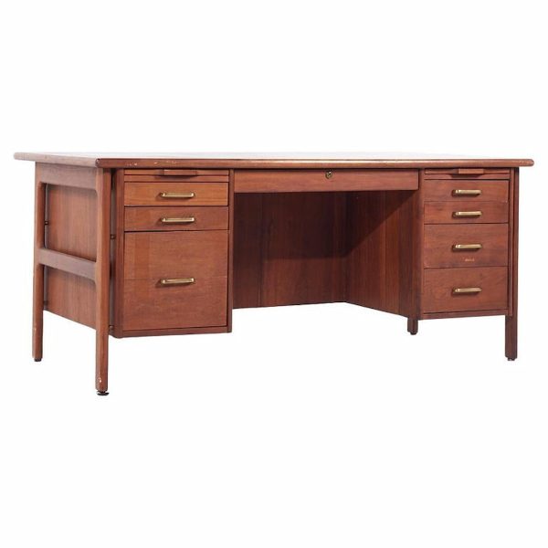 Standard Furniture Mid Century Walnut and Brass Executive Desk