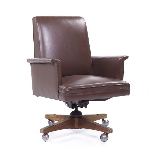 stow davis mid-century modern leather executive swivel desk chair