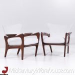Adrian Pearsall for Craft Associates Mid Century Walnut and Boucle Lounge Chairs - Pair