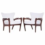 Adrian Pearsall for Craft Associates Mid Century Walnut and Boucle Lounge Chairs - Pair