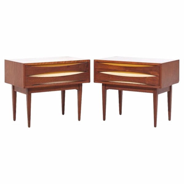 Arne Vodder Style West Michigan Furniture Walnut Nightstands - Pair