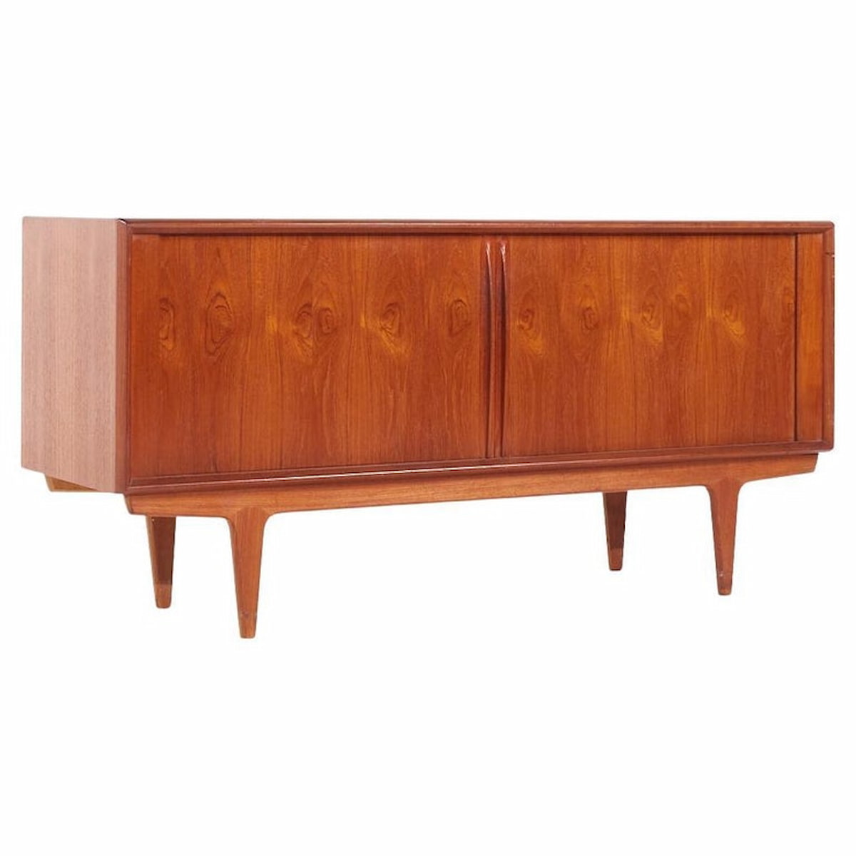 Bernhard Pedersen Style Mid Century Danish Teak Tambour Credenza