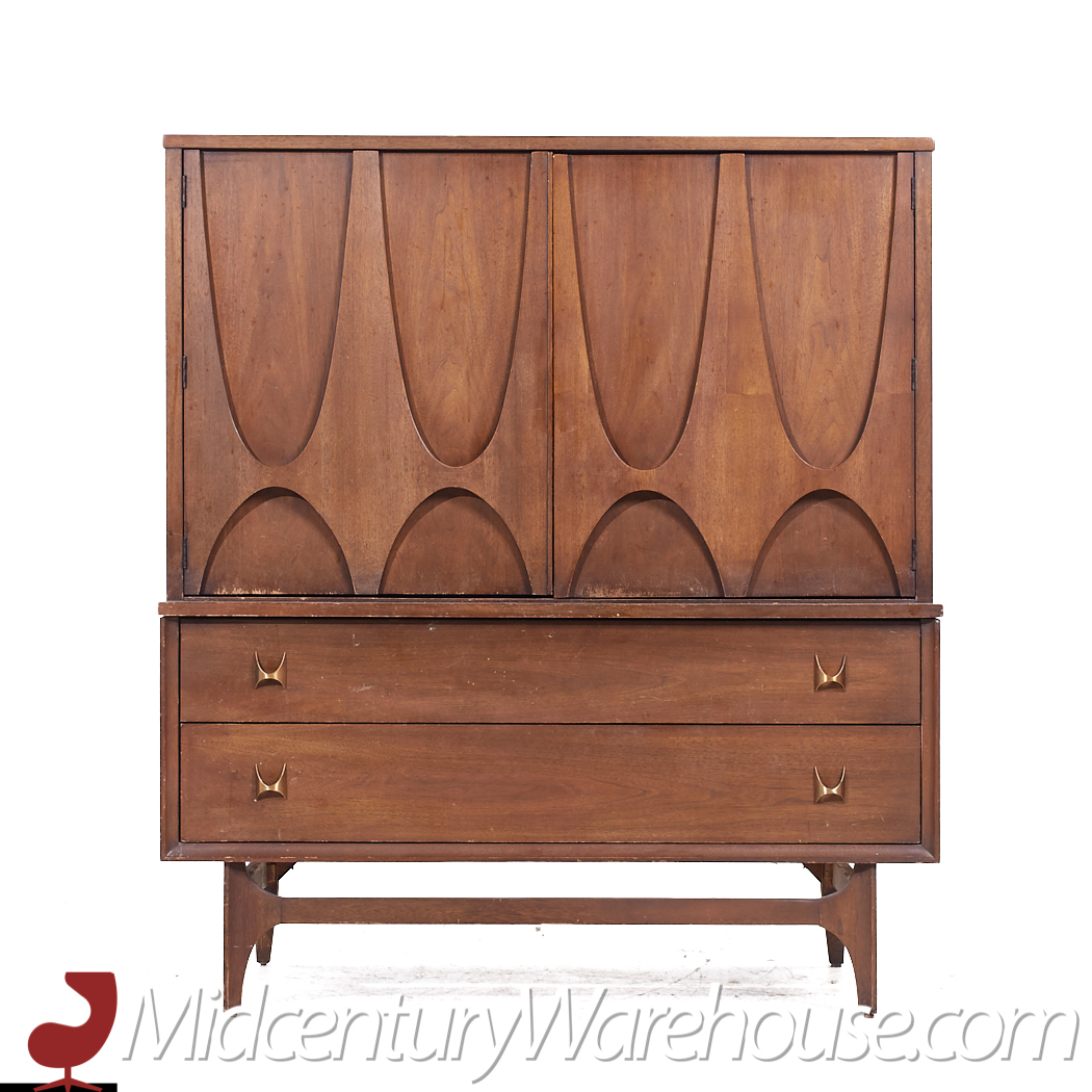 Broyhill Brasilia Mid Century Walnut and Brass Gentlemans Chest Dresser