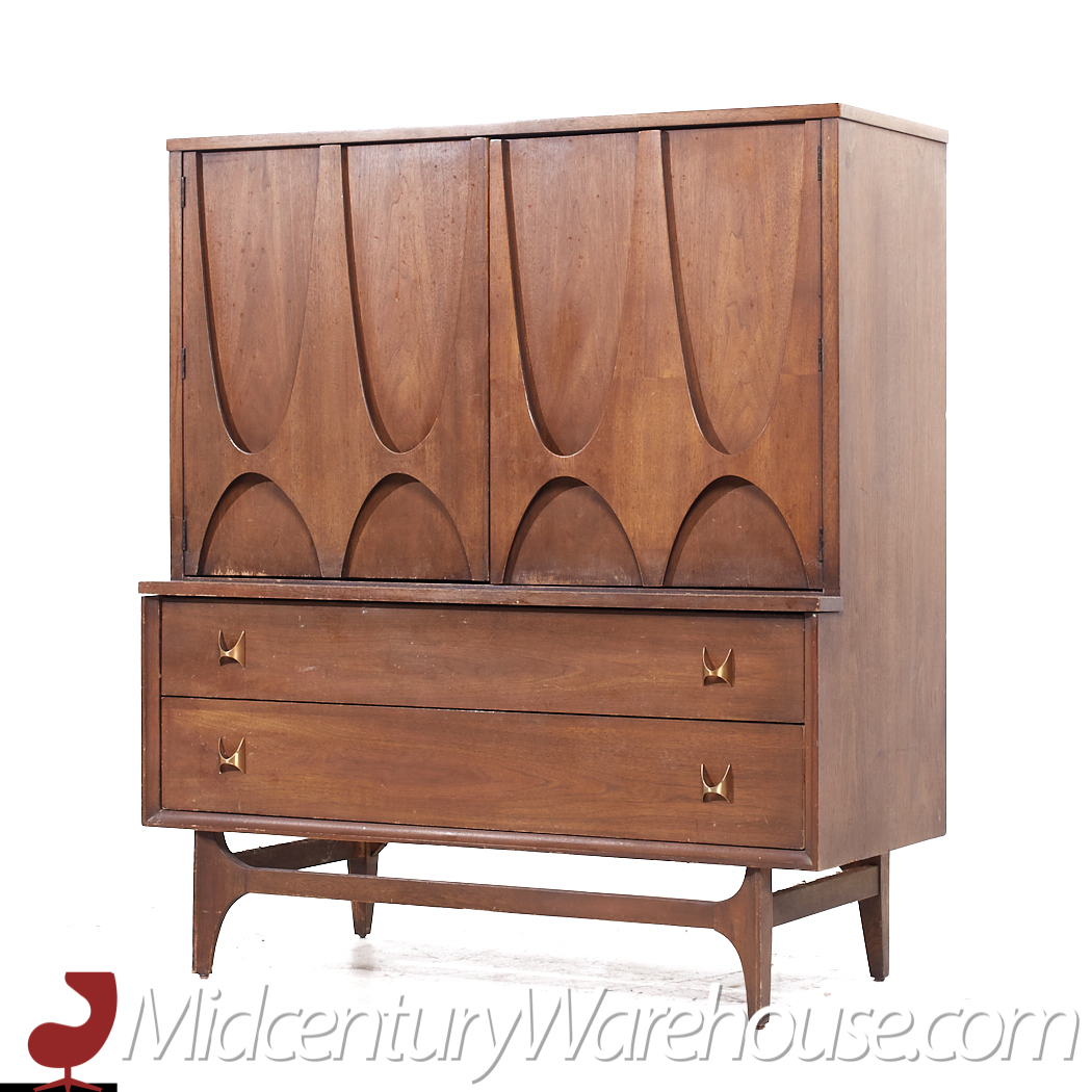 Broyhill Brasilia Mid Century Walnut and Brass Gentlemans Chest Dresser