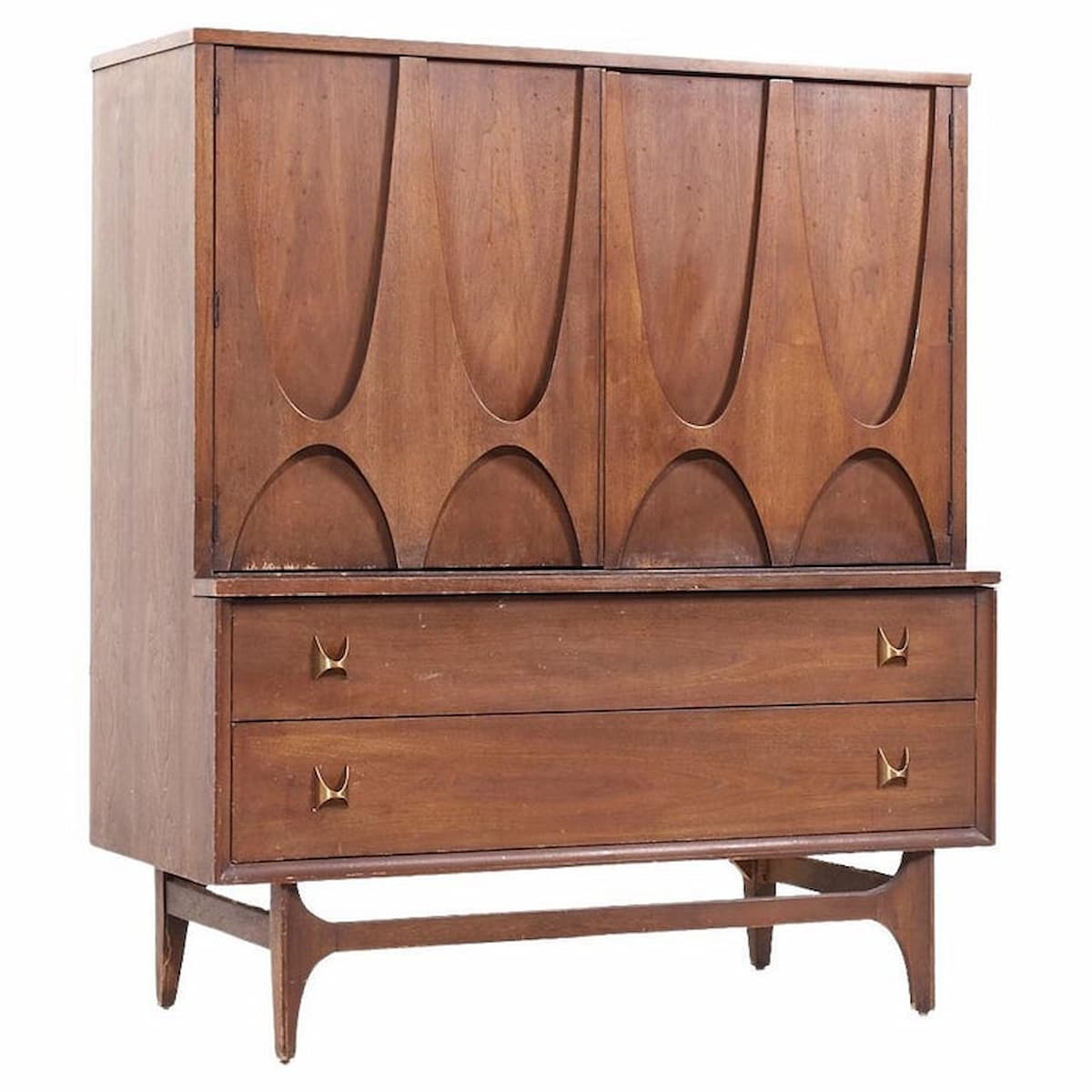 Broyhill Brasilia Mid Century Walnut and Brass Gentlemans Chest Dresser