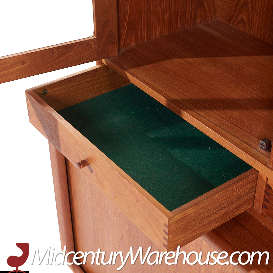 Dyrlund Mid Century Tambour Teak Credenza with Hutch