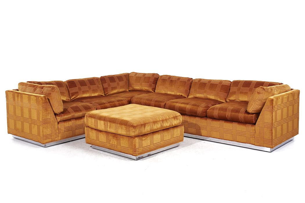 Bernhardt Flair Mid Century Chrome Base Sectional Sofa