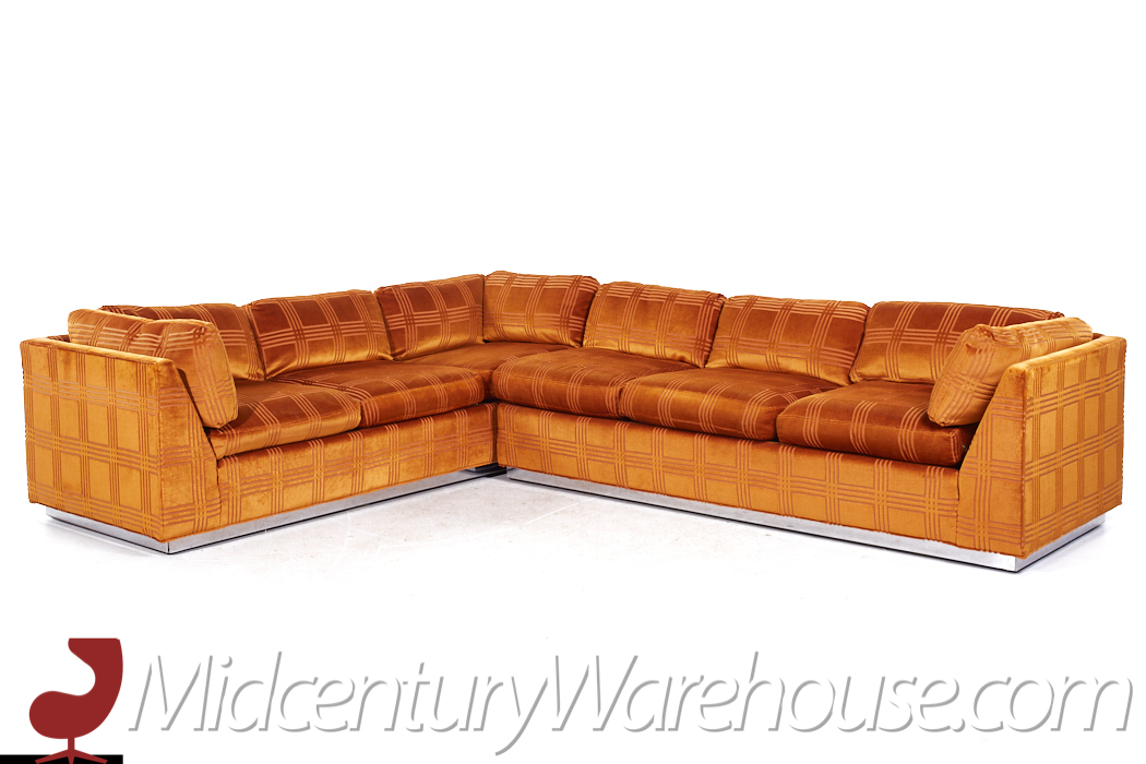 Bernhardt Flair Mid Century Chrome Base Sectional Sofa