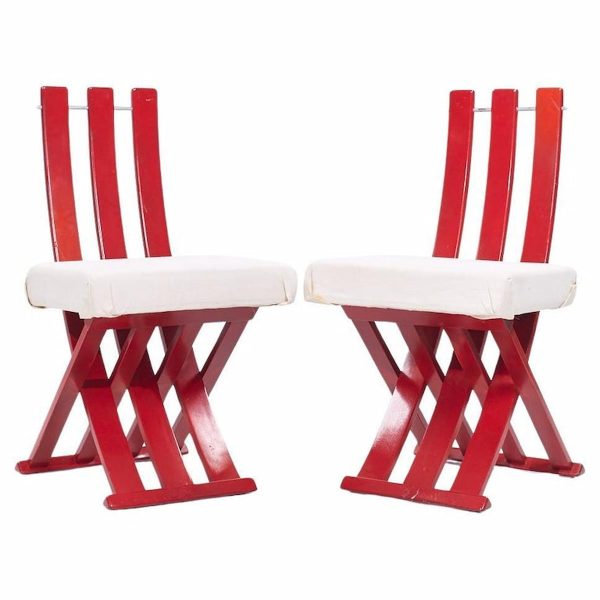 Harvey Probber Mid Century Red X Chairs - Pair
