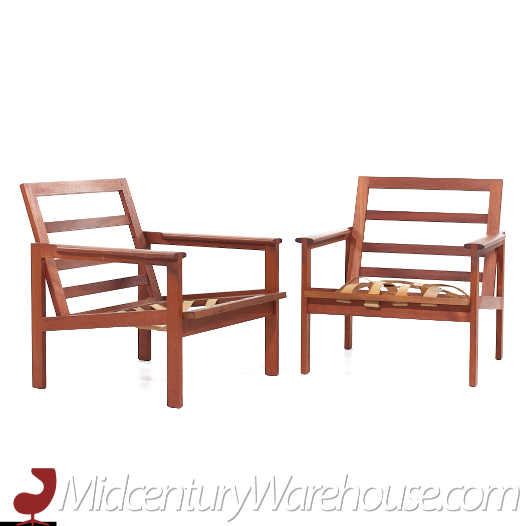 Illum Wikkelsø for Niels Eilersen Capella Model No. 4 Mid Century Teak Lounge Chairs - Pair