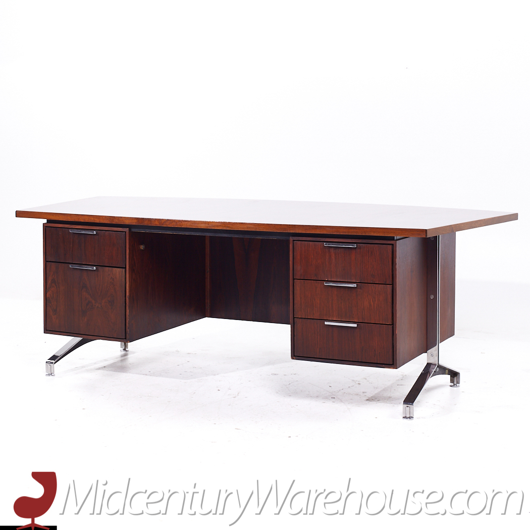 Imperial Mid Century Rosewood and Chrome Executive Desk