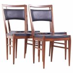 Kipp Stewart for Calvin Mid Century Walnut and Leather Dining Chairs - Set of 4
