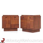 Lane Brutalist Mid Century Walnut Nightstands - Pair