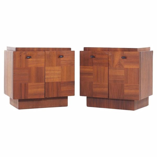 lane brutalist mid century walnut nightstands - pair
