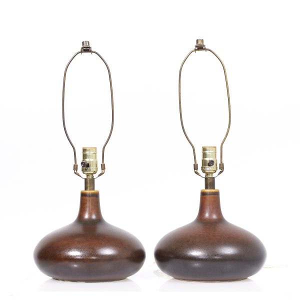 Lotte & Gunnar Bostlund Mid Century Ceramic Lamps - Pair