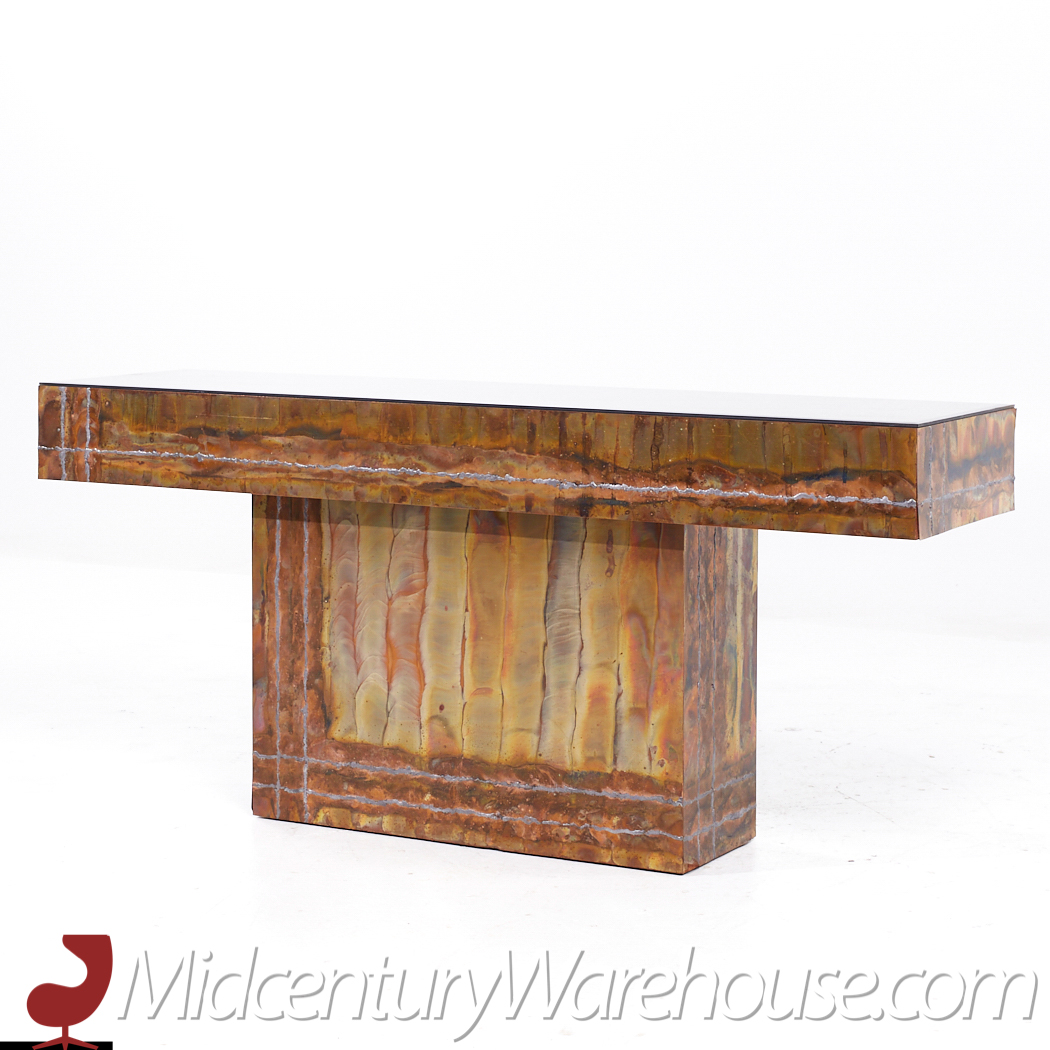 Mid Century Brutalist Copper Console Table