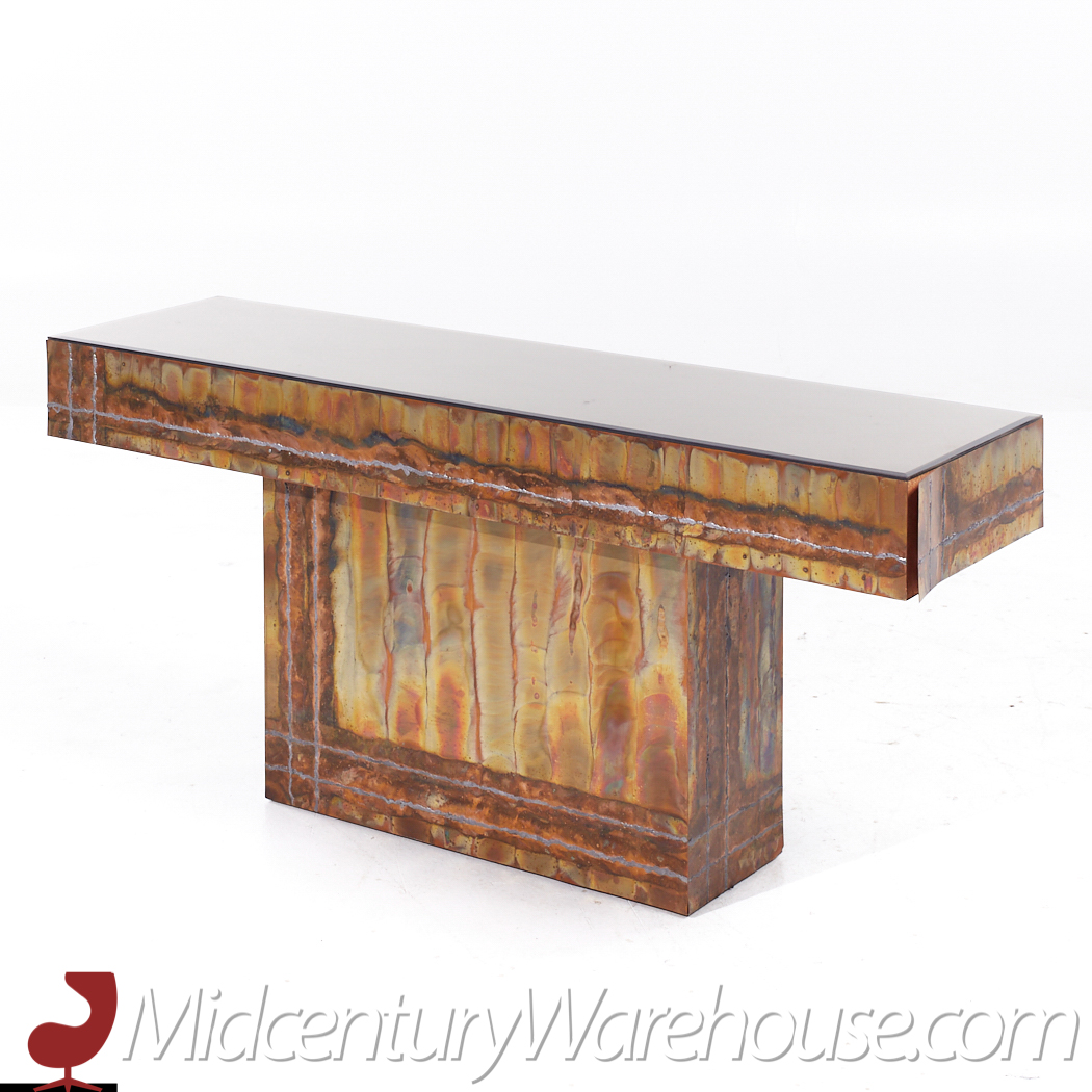 Mid Century Brutalist Copper Console Table