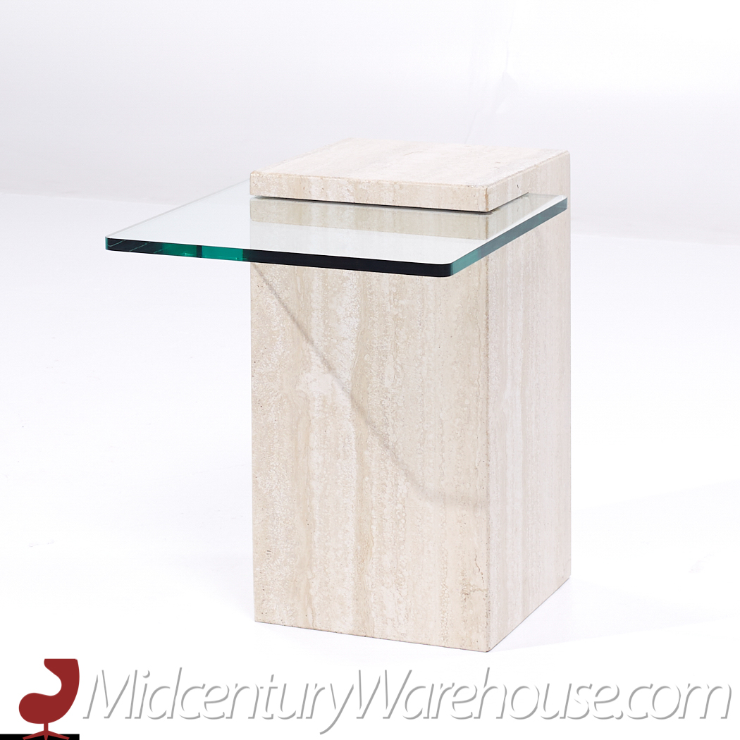 Mid Century Travertine and Glass Side Table