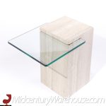 Mid Century Travertine and Glass Side Table