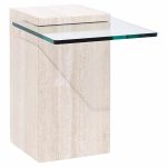 Mid Century Travertine and Glass Side Table